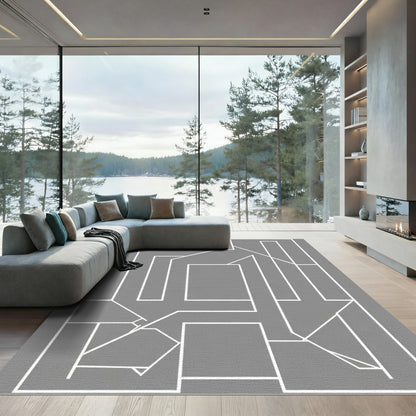 Modern Abstract White Geometric Line Art Rug