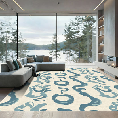 Aqua Organic Flowing Line Composition Rug