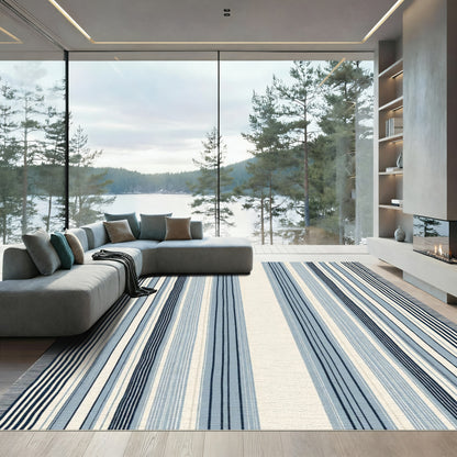 Crisp Blue Tonal Striped Vertical Rug