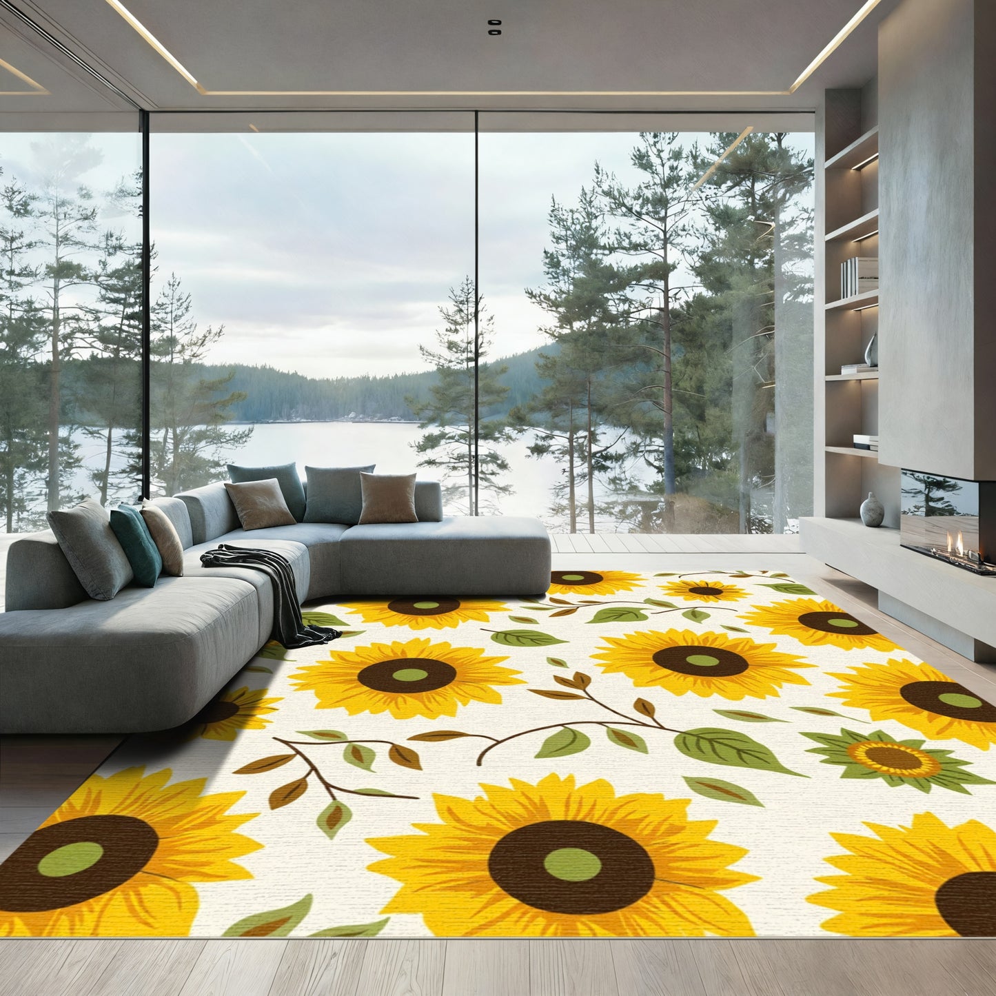 Sunny Yellow Sunflower Garden Rug