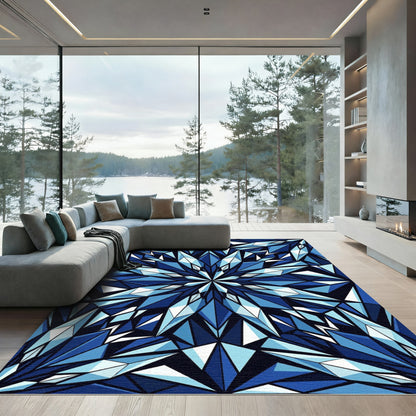 Shattered Blue Geometric Crystal Radiance Rug