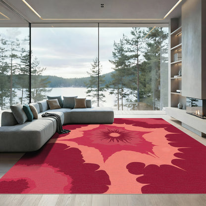 Crimson Petal Radiating Bloom Rug