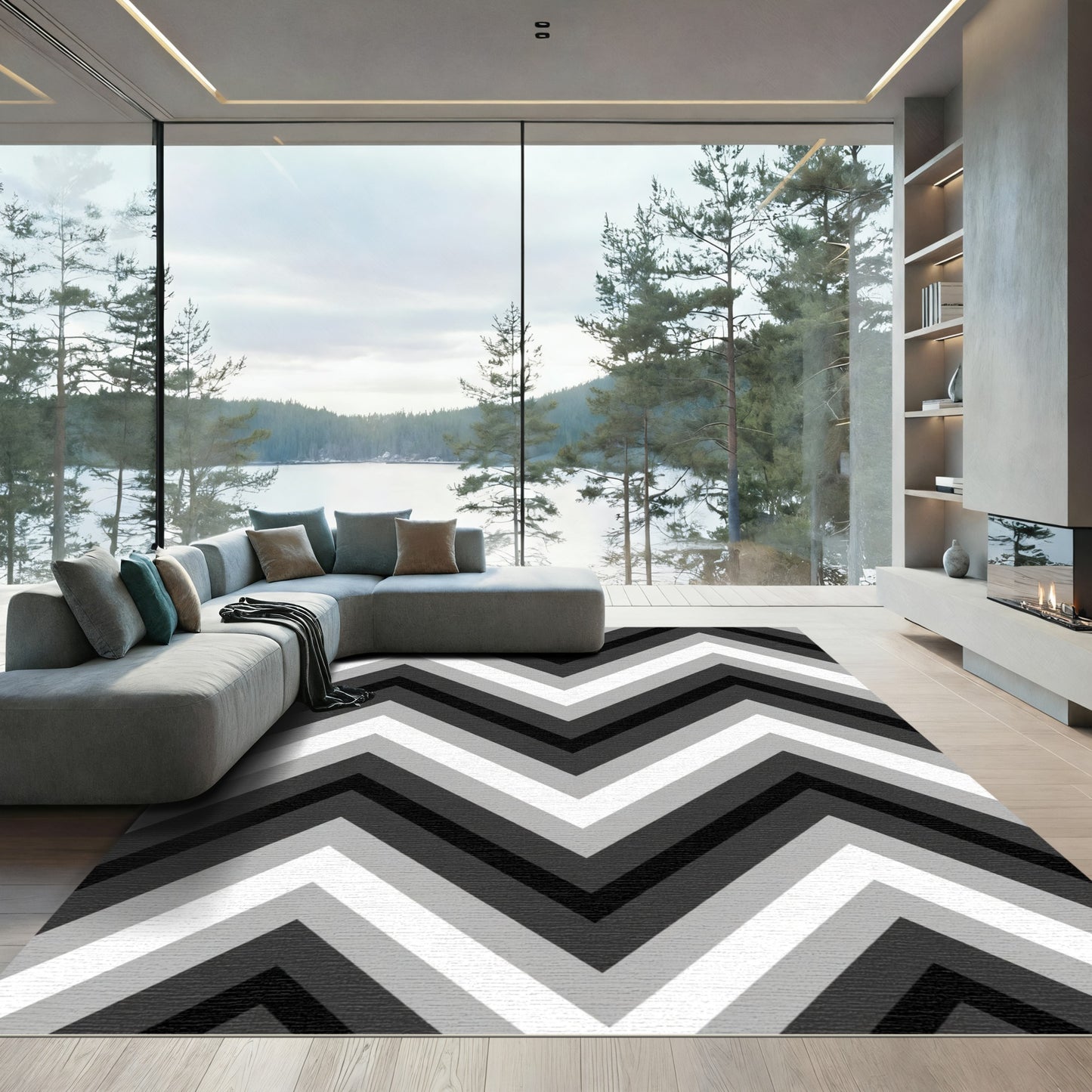 Monochromatic Gray Chevron Zigzag Rug