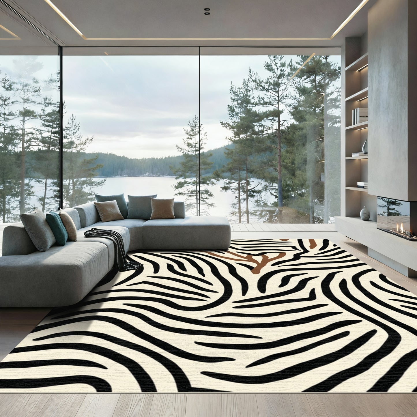 Bold Black Brown Zebra Stripe Rug