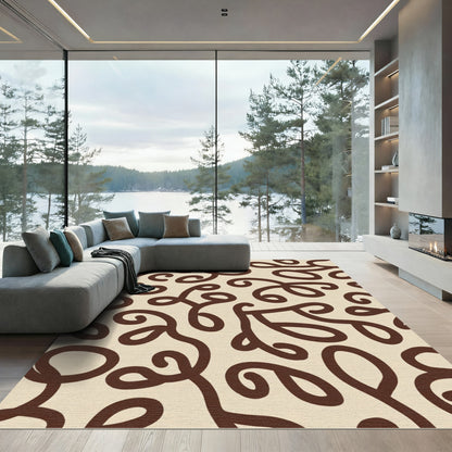 Brown Cream Swirl Ribbon Abstract Rug