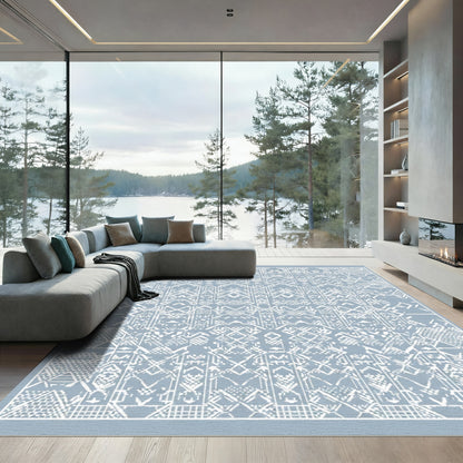 Cerulean White Geometric Tribal Medallion Rug