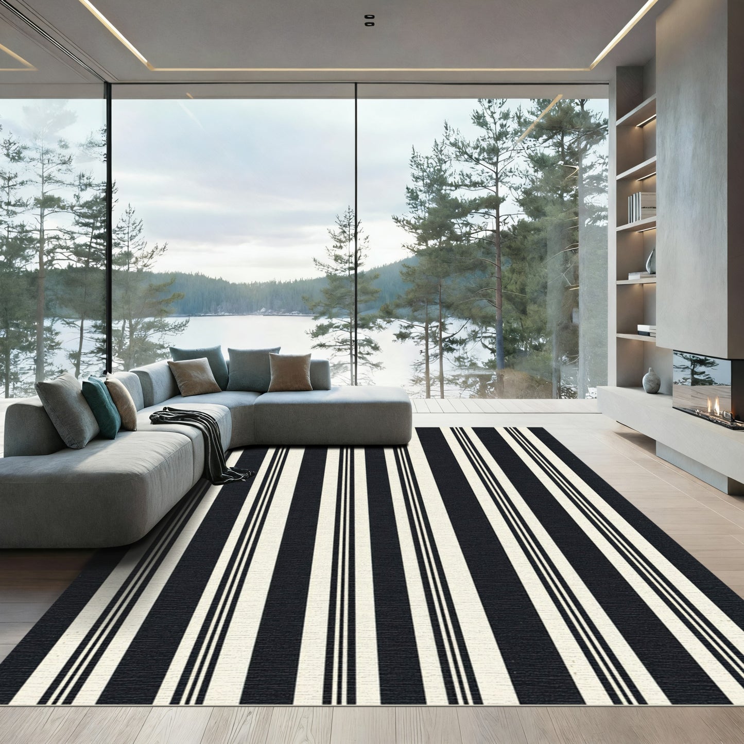 Bold Monochrome Parallel Lines Rug