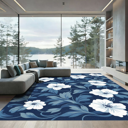 Deep Blue Floral Vine Accent Rug