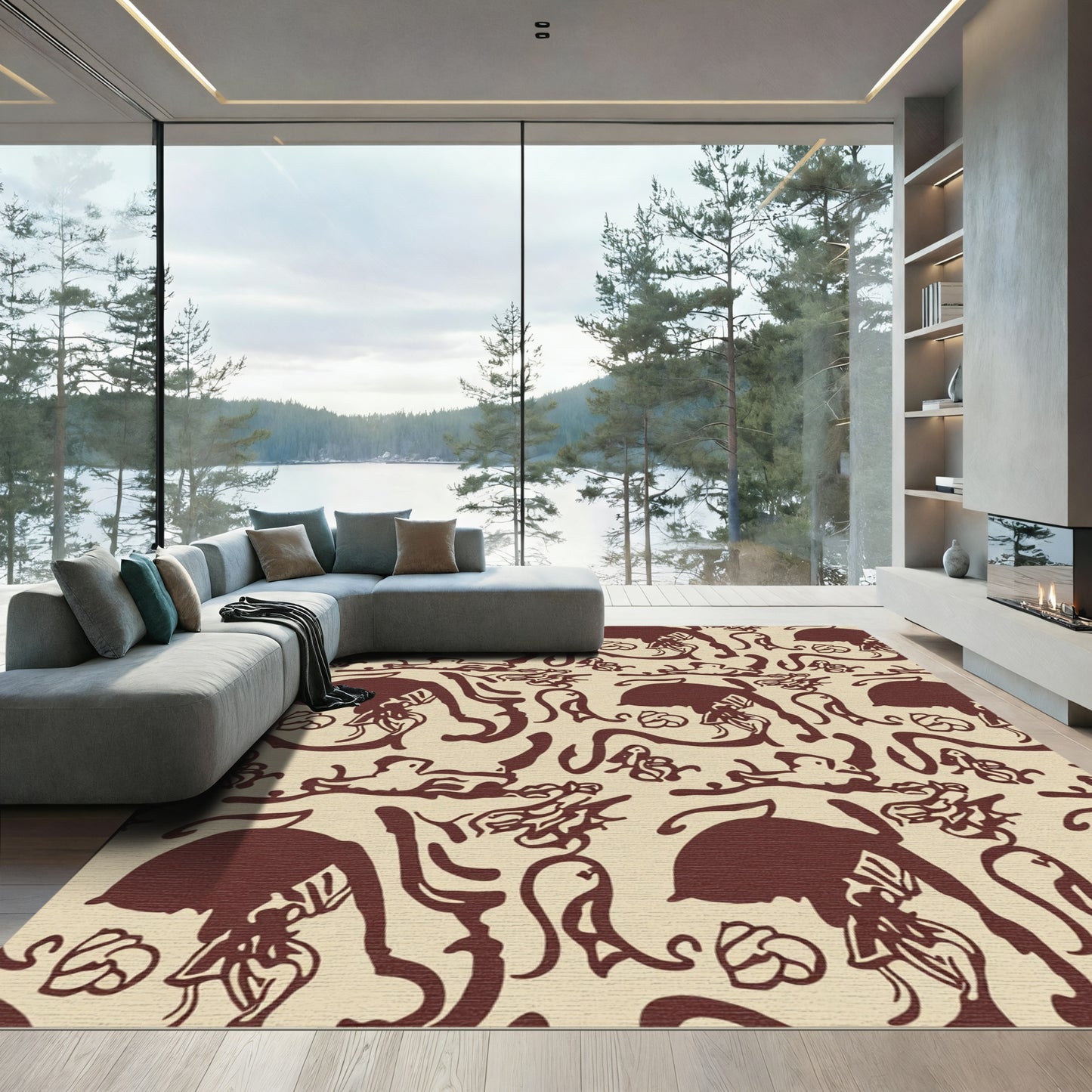 Crimson Silhouette Organic Flow Rug