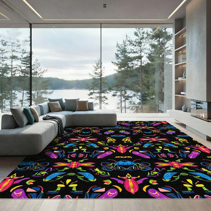 Vibrant Neon Beetle Symmetry Rug