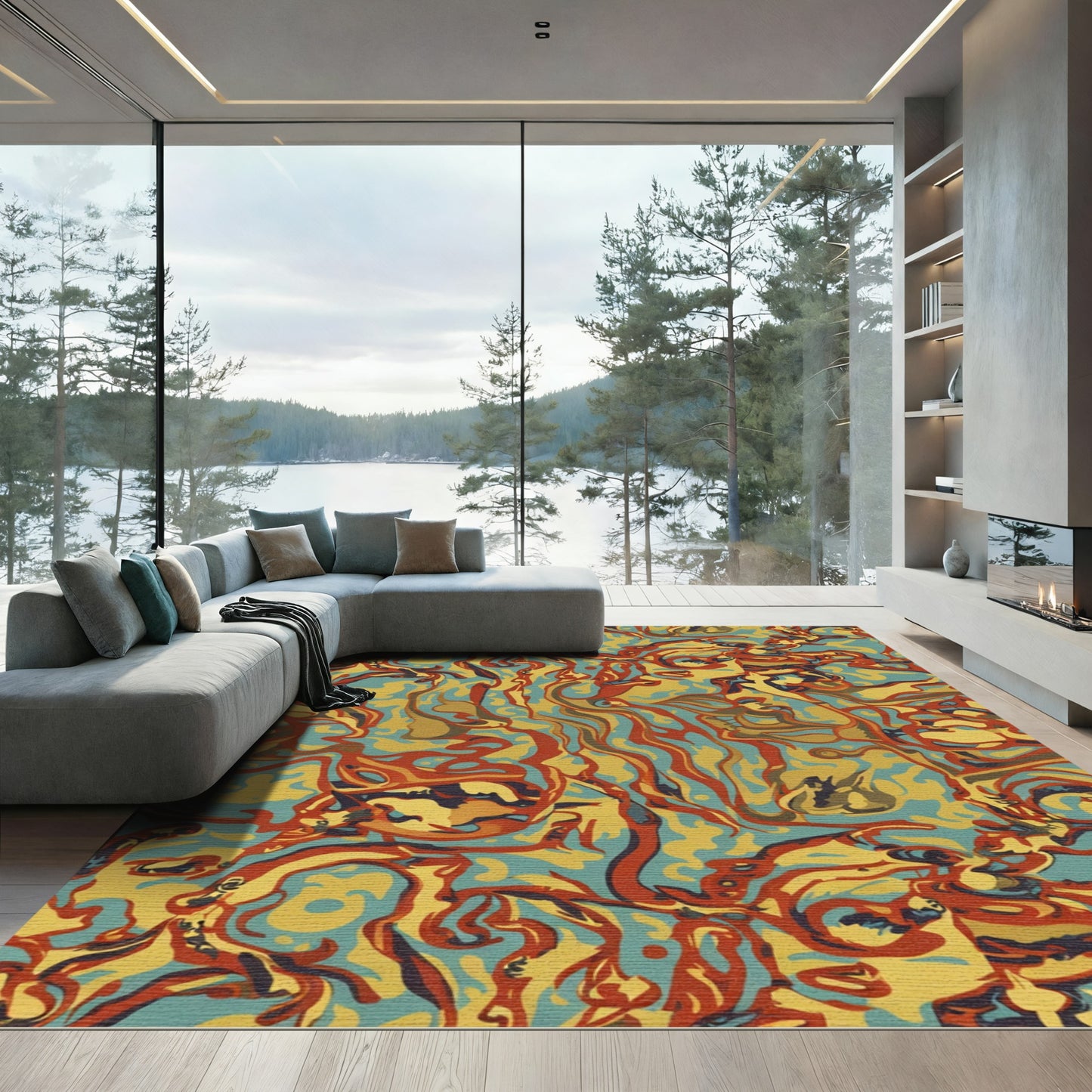 Psychedelic Swirl Fire Amber Rug