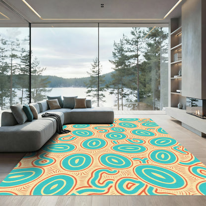 Teal Oval Swirl Amber Abstract Rug
