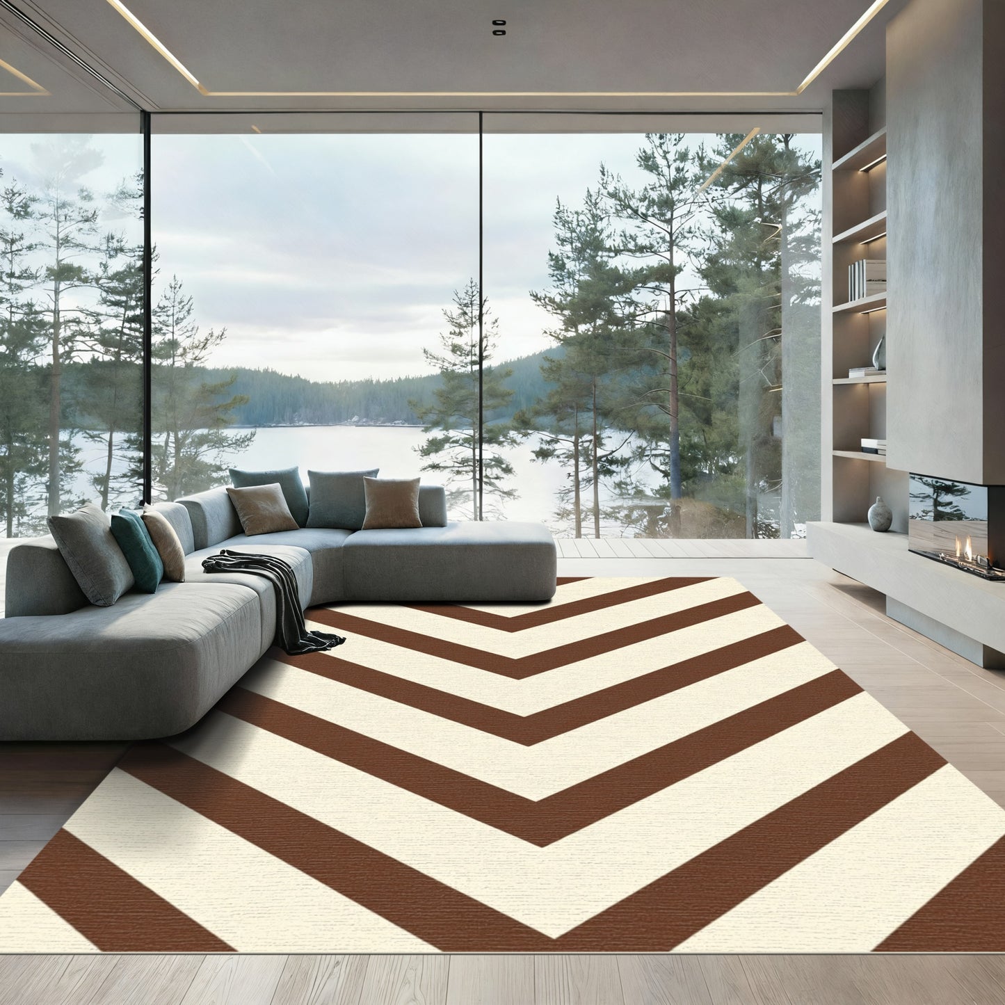 Geometric Brown Cream Chevron Stripes Rug