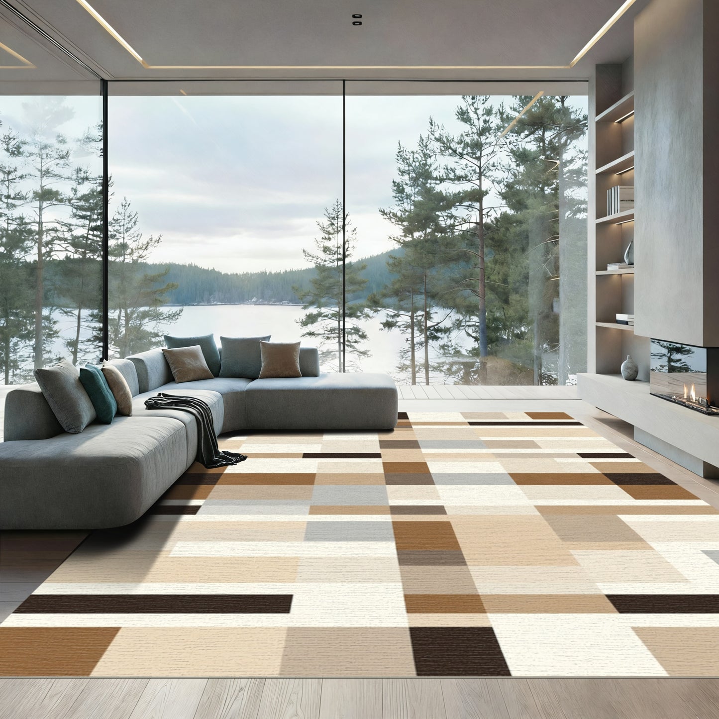 Woodland Tones Geometric Blocks Rug