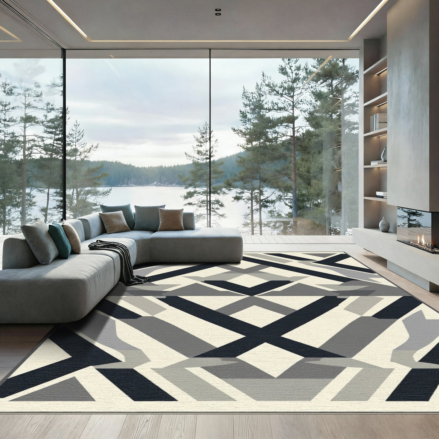 Geometric Dark Gray Abstract Shapes Rug