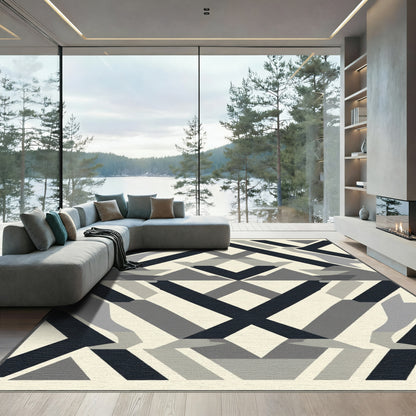 Geometric Dark Gray Abstract Shapes Rug