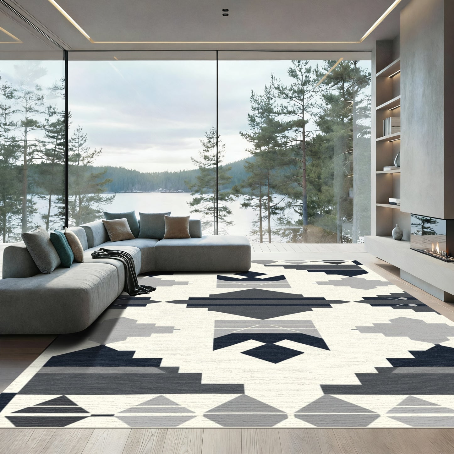 Geometric Tribal Diamond Indigo Rug
