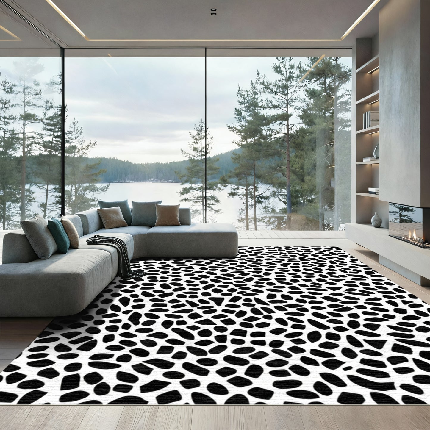 Black White Pebble Scatter Rug