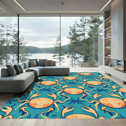 Yellow Orange Crab Teal Ocean Rug