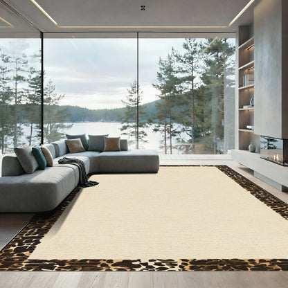 Leopard Print Cream Border Rug
