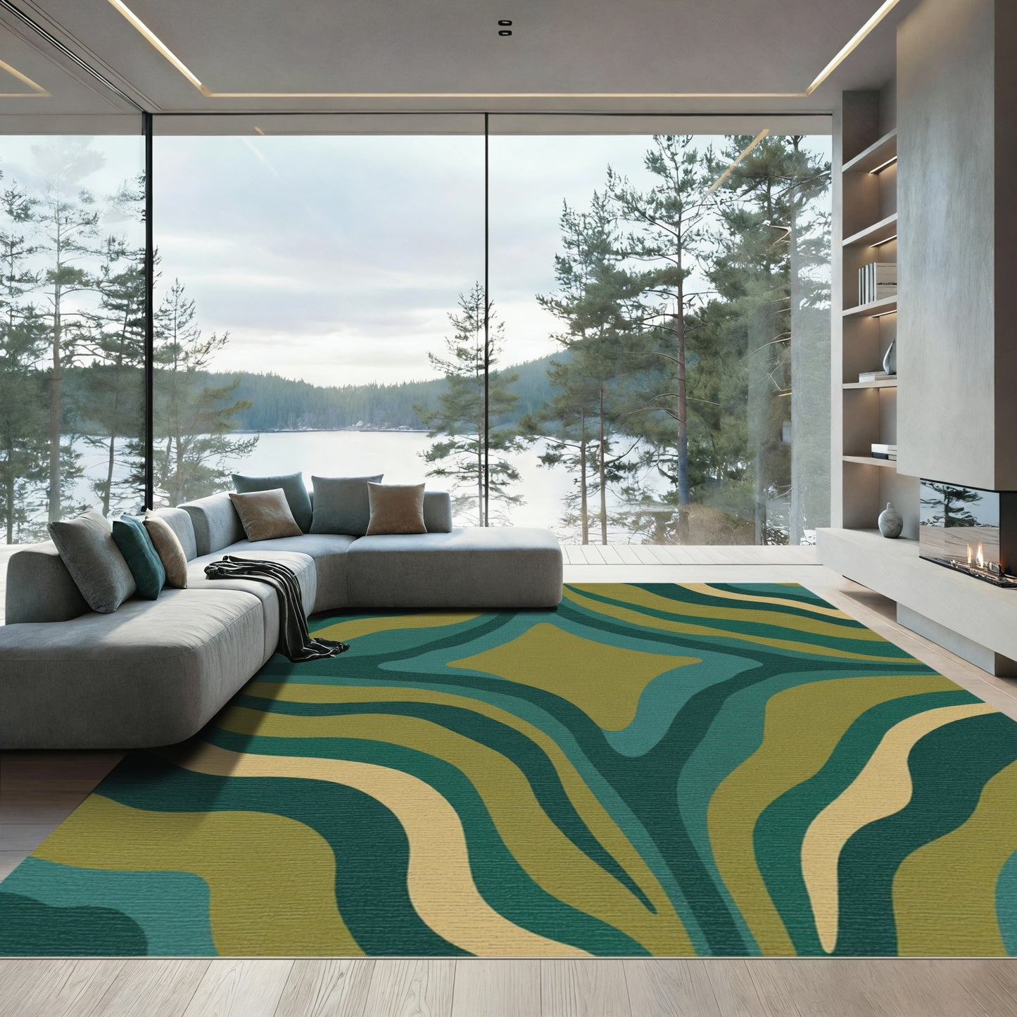 Camouflage Abstract Wavy Organic Rug