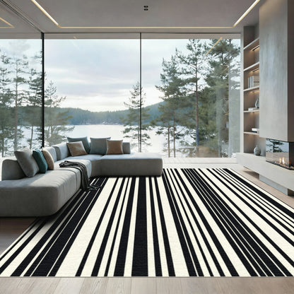 Cream Black Vertical Stripe Rug