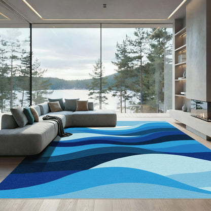 Oceanic Blue Wave Layered Rug