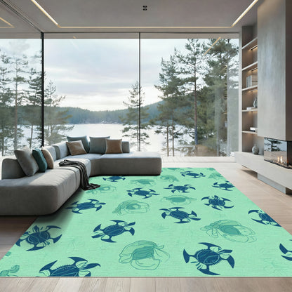 Aqua Blue Hermit Crab Floral Rug
