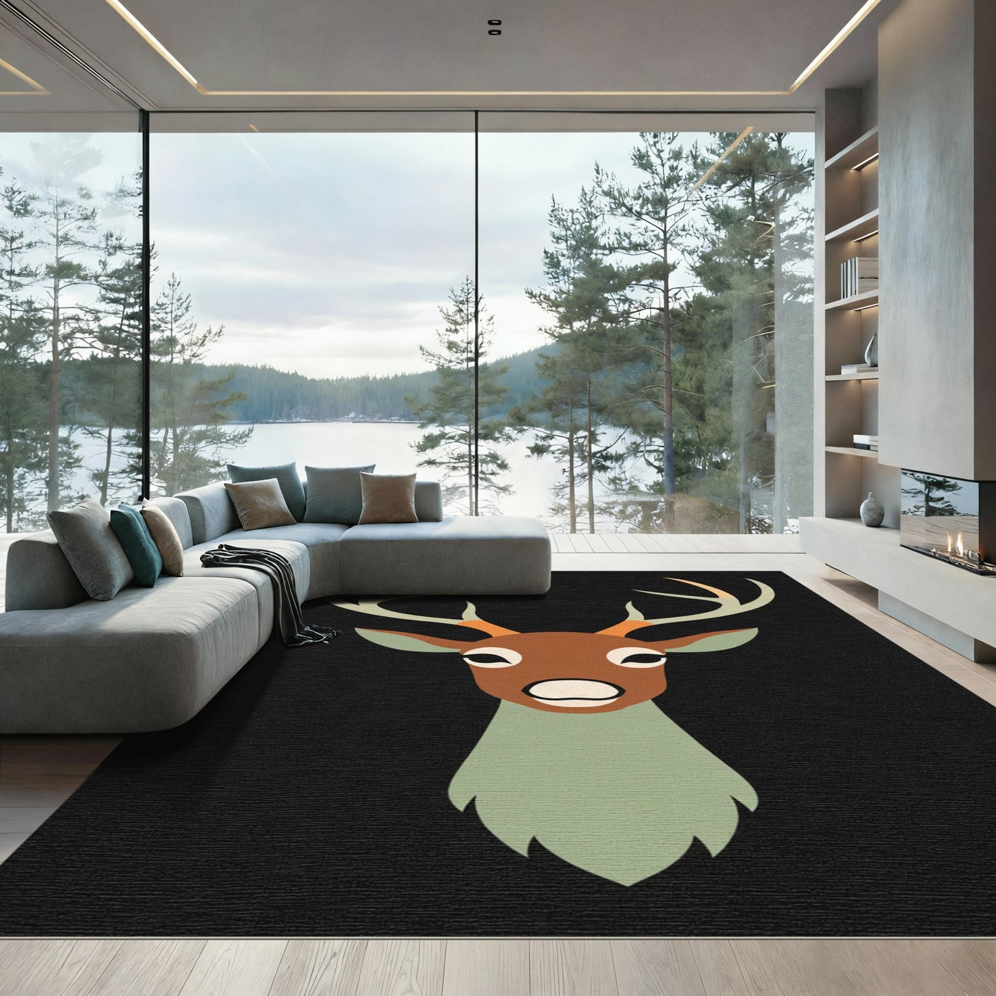 Brown Deer Forest Graphic Rug