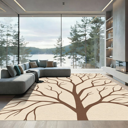 Brown Silhouette Tree Branches on Cream Rug