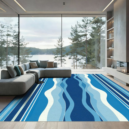 Deep Blue Wave Striped Rug