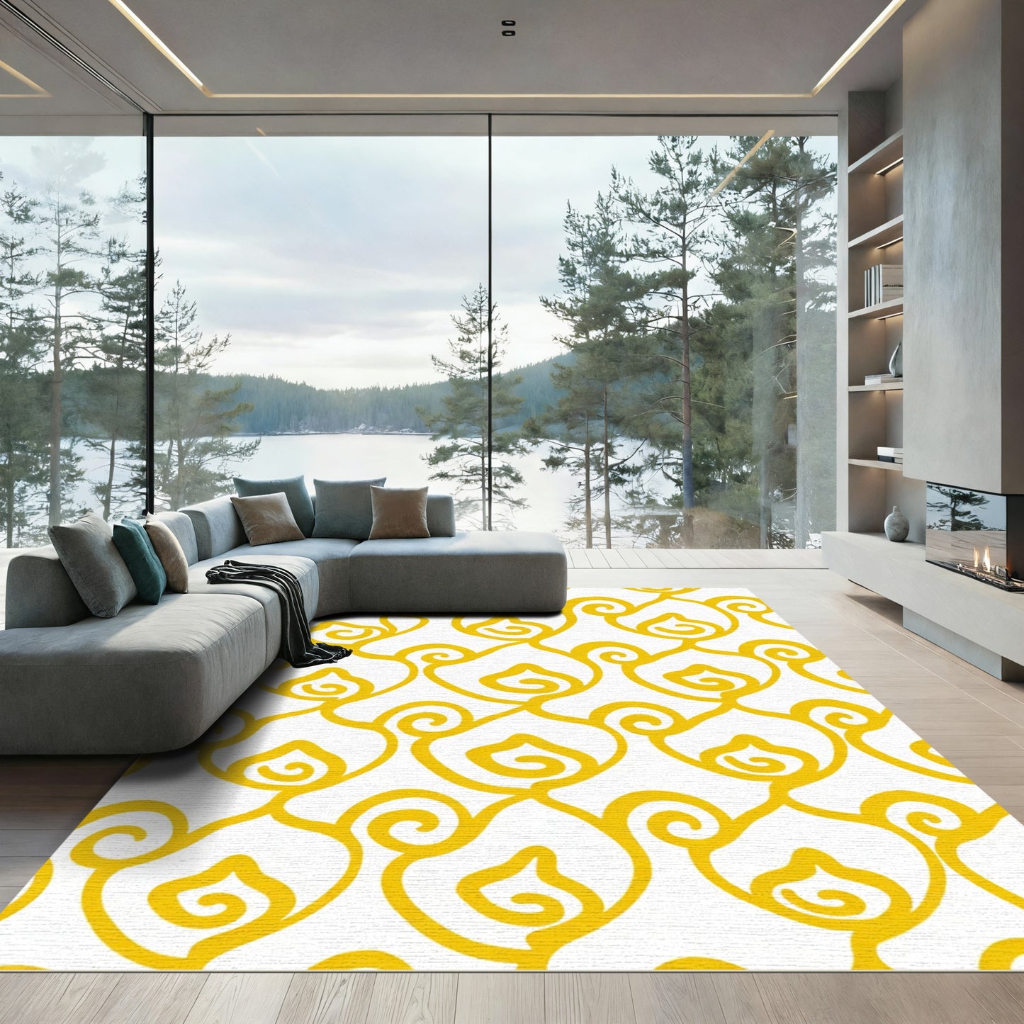 Golden Flame Swirl Arrangement Rug