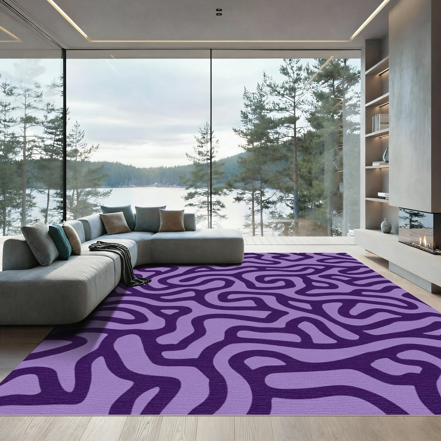 Deep Violet Organic Maze Overlay Rug