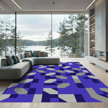 Royal Blue Geometric Illusion Rug