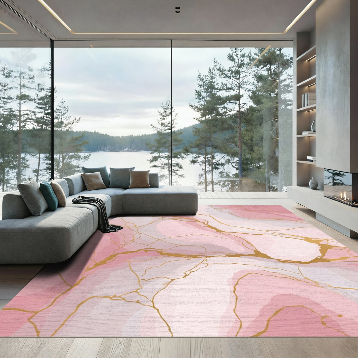Blush Pink Marble Gold Vein Rug