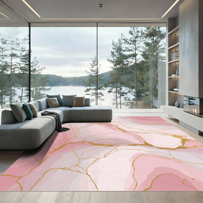 Blush Pink Marble Gold Vein Rug