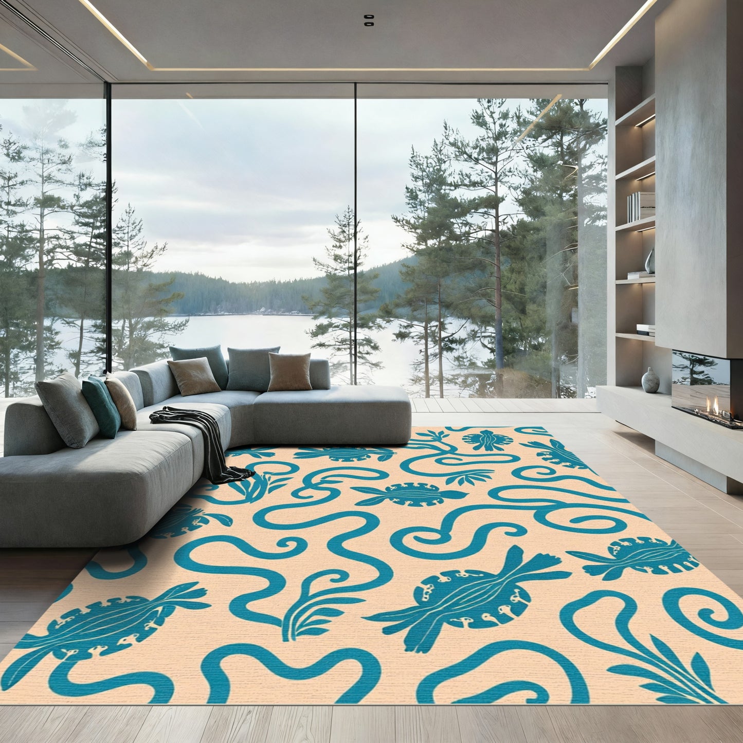 Coral Turquoise Turtle Swirl Rug