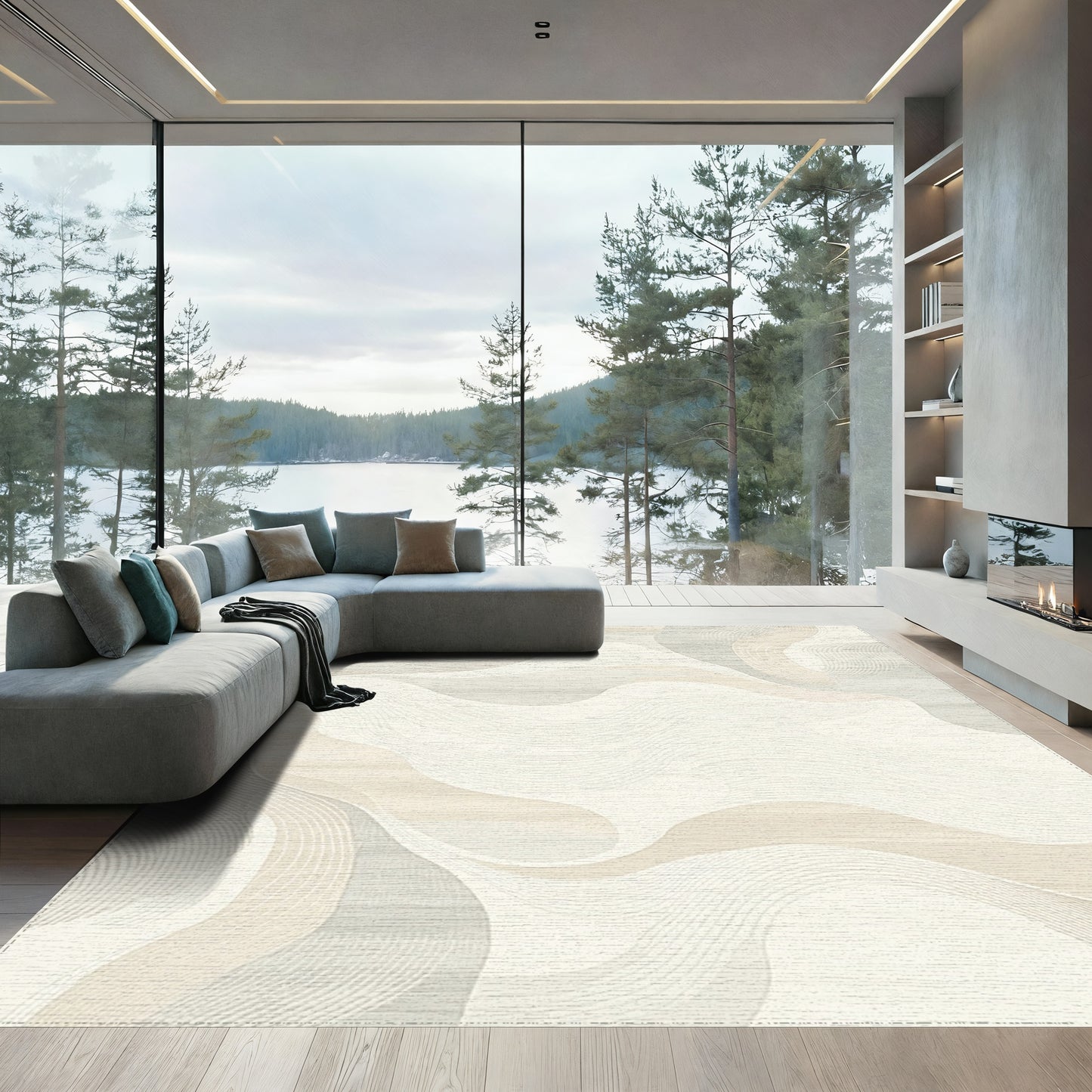 Beige Gray Wavy Abstract Rug