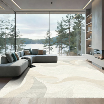 Beige Gray Wavy Abstract Rug