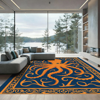 Orange Octopus Blue Swirl Border Rug