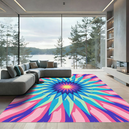 Radiant Colorful Starburst Flower Rug