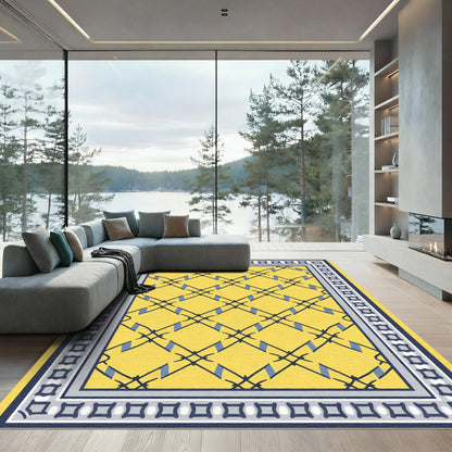 Bright Yellow Lattice Diamond Rug