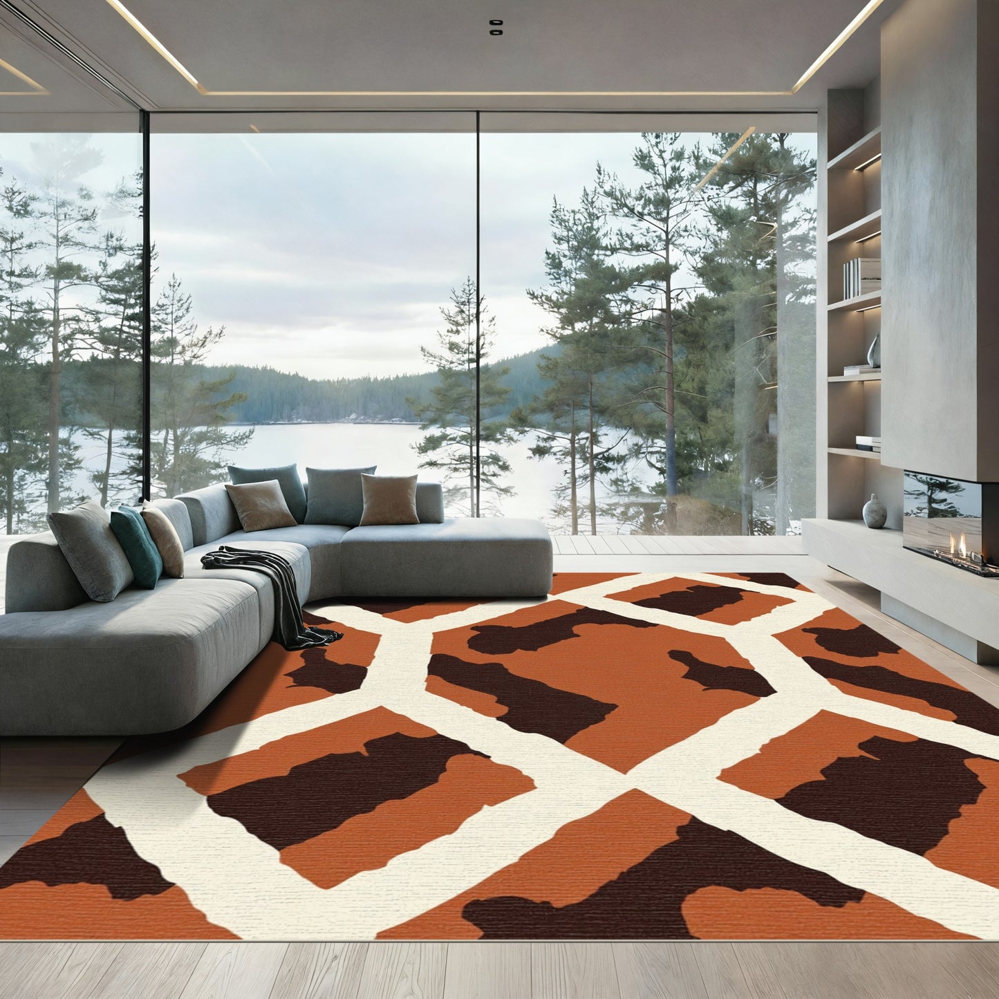 Terracotta Abstract Geometric Camouflage Rug