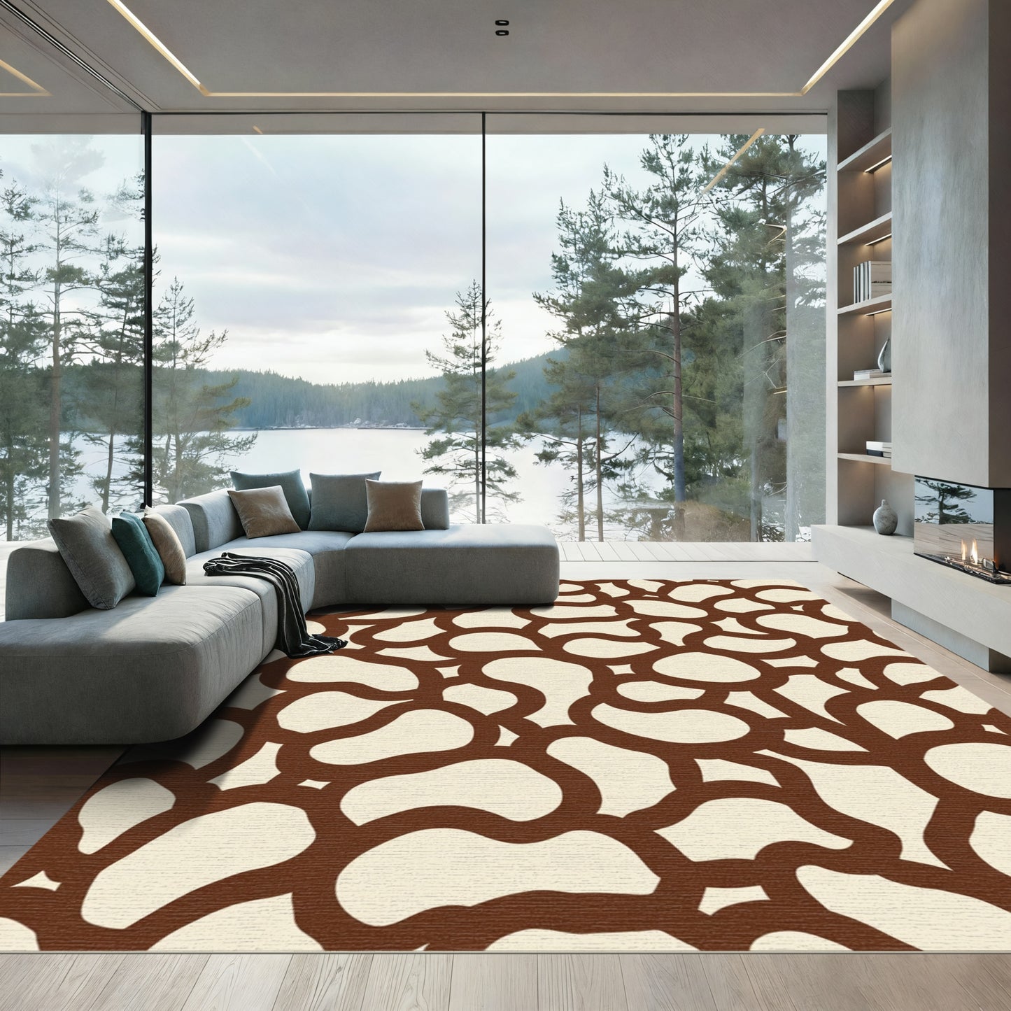 Brown Cream Organic Contemporary Shapes Rug
