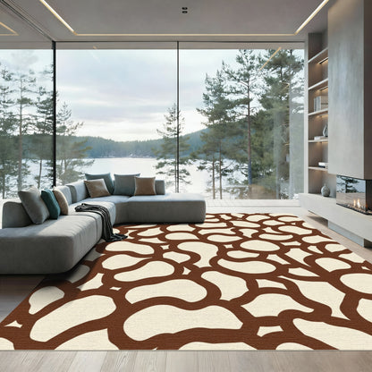 Brown Cream Organic Contemporary Shapes Rug