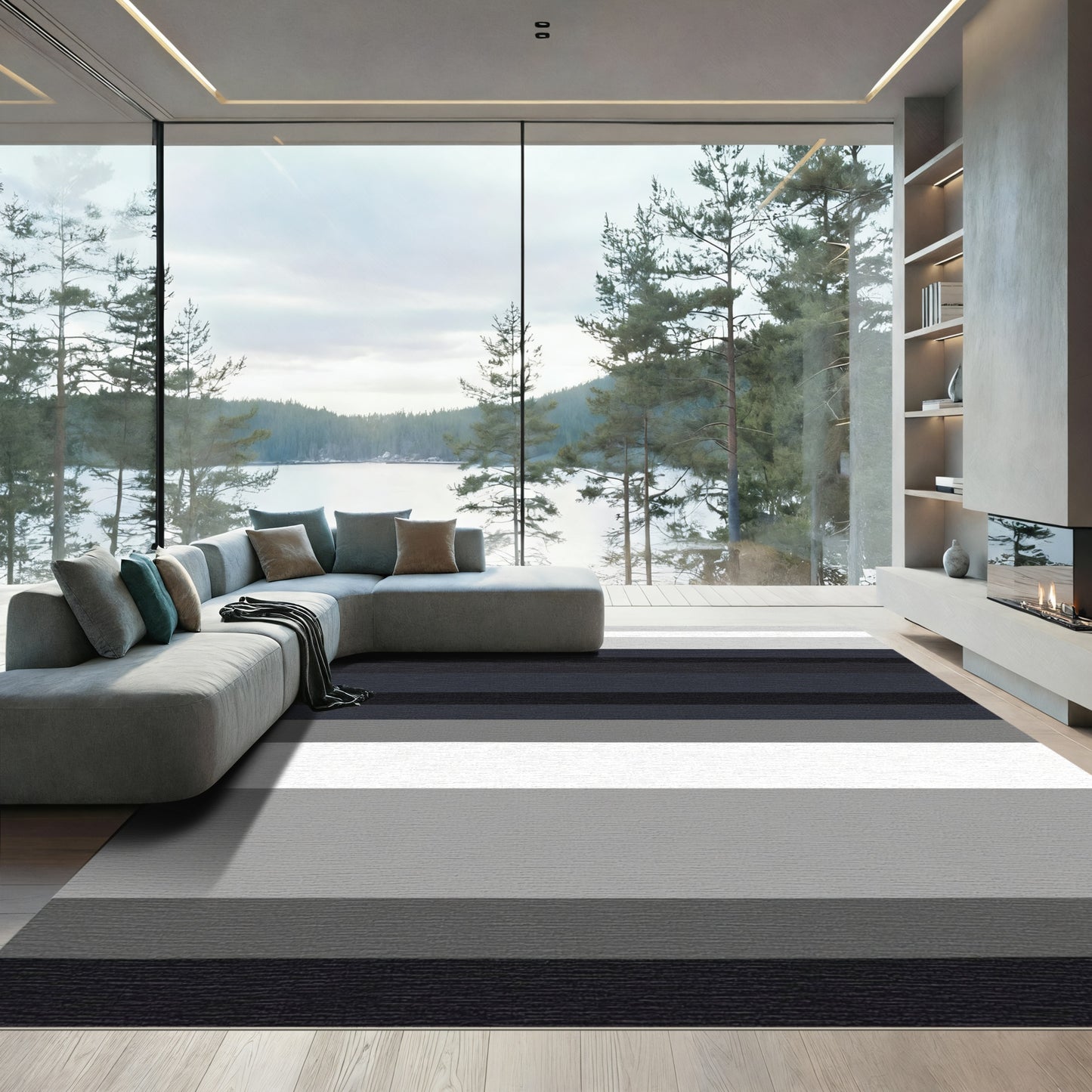 Gradient Gray Horizontal Stripe Rug
