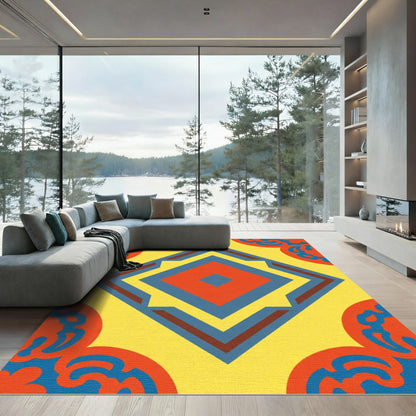 Vibrant Yellow Red Blue Geometric Diamond Rug