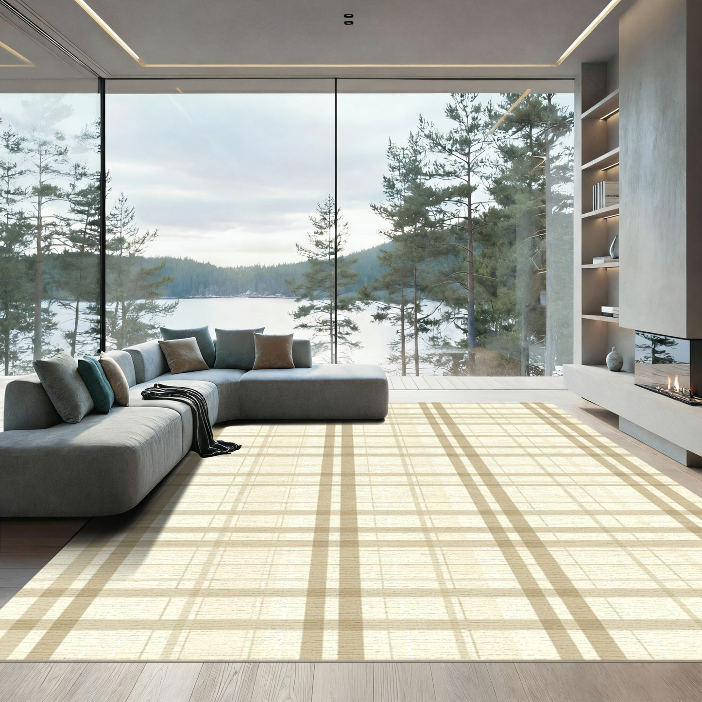 Rustic Beige Plaid Checkered Rug