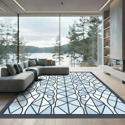 Sky Blue Geometric Stained Glass Rug