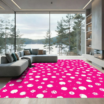 Bright Pink White Scattered Doodles Rug